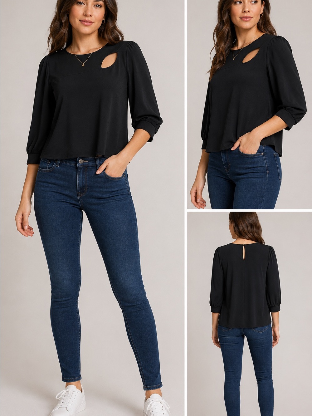 Adrianna Papell Black Cutout Detail Blouse Women’s Size Small